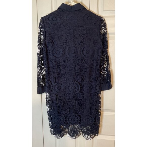 Taylor Navy Blue Long Sleeve Lace Dress Size 4 - Picture 4 of 5